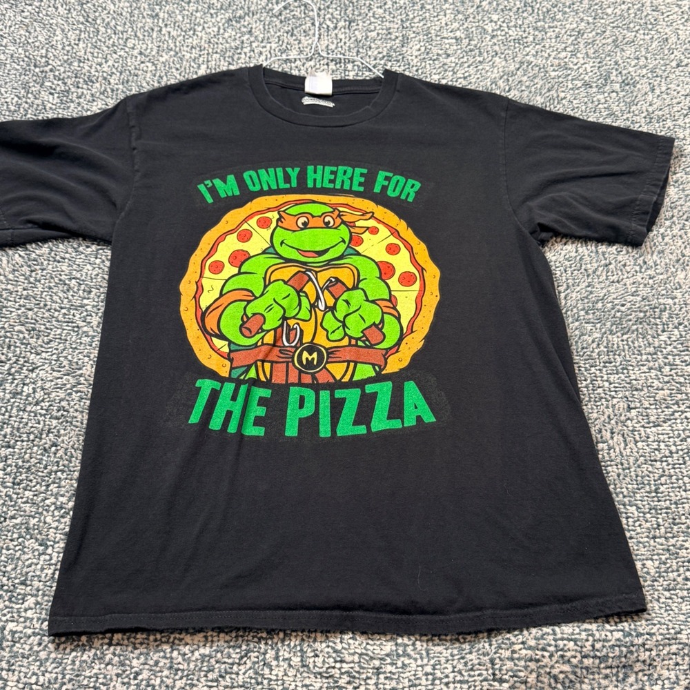 Nickelodeon TMNT Michelangelo Pizza Graphic T-Shirt Black Medium Port & Company
